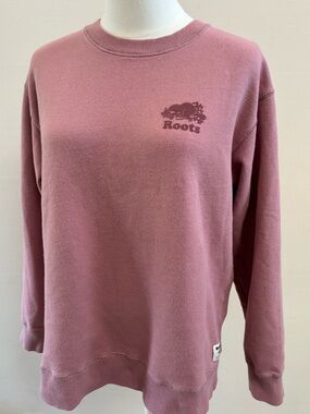 Roots Canada Pink Crewneck Sweatshirt Women’s M Logo Cozy Pullover